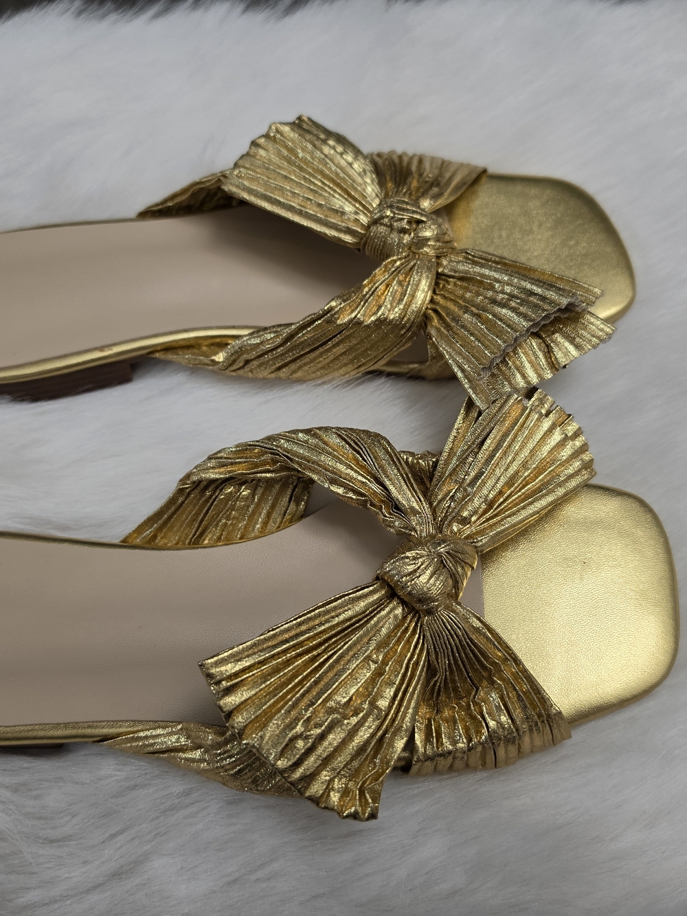 Gold Bow Flat Sandals for Women